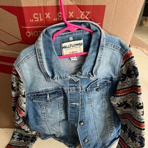 Wallflower Kids Blue Denim Jacket with Patterned Sleeves